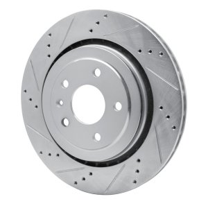 Chevrolet Corvette Brake Rotor (1) - Rear Left - R1 Concepts - Drilled & Slotted - Silver - `14-`19